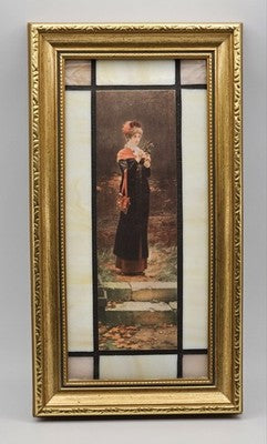 Framed Art Woman in Field Picking Apples - 29x16cm