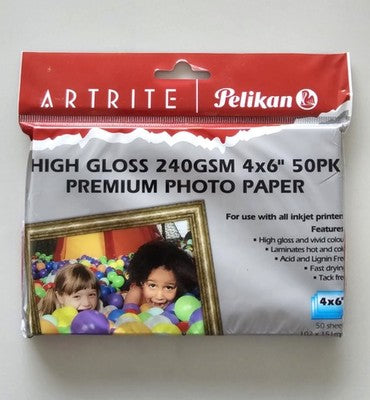 ARTRITE Pelikan HIGH GLOSS 240GSM 4x6" 50PK Premium Photo Paper Inkjet Printer