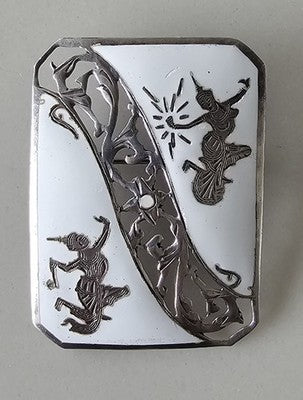 Vintage Siam Sterling White Enamel Thai Dancer Pin/Brooch 5x3cm 12.5gr