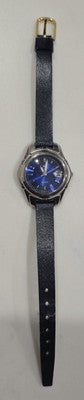 ELITE Women's Quartz Watch with Dark Blue Shimmering Dial, Black Leather Strap