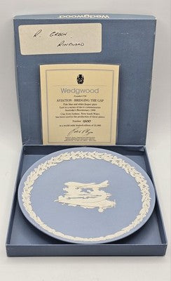 Wedgwood "Aviation - Bridging the Gap" Pale Blue Jasperware Plate, Australia Bic
