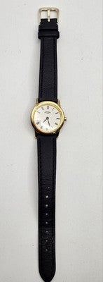 Rotary Gold-Tone Women's Quartz Watch Black Genuine Leather Strap Roman Dial
