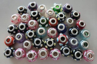 40 x Silver 925 Multi Coloured Bracelet Charm Beads