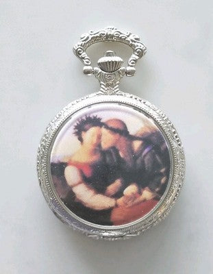 Silver Tone Pocket Watch with White Face in Working Condition