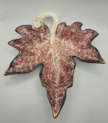 Vintage Italian Hand Made Drip Glaze Pottery Bowl, Maple Leaf Shape