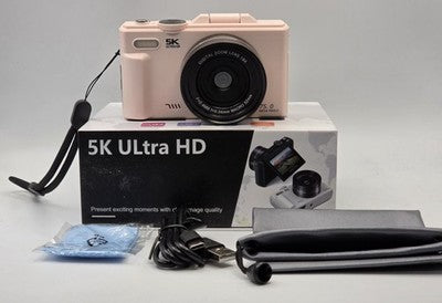 5K Ultra HD Digital Camera - 75MP, 18X Zoom, WiFi, Pink - Brand New In Box