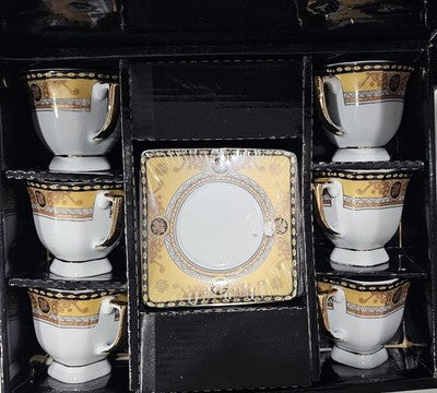 Milano Collection 12-Piece Fine Porcelain Espresso Cup & Saucer Set with 24ct