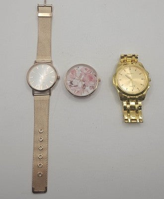Lot of 3 Women's Assorted Quartz Watches Gold & Rose Gold Tone In Working Condi