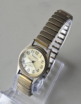 Women's Vimora Quartz Watch Two-Tone Expandable Stretch Band Cream Dial Work
