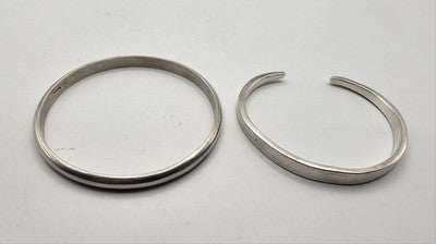 Sterling Silver Bangles Cuff Modernist Statement x 2 (66g)