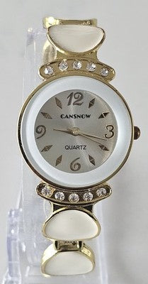 Elegant Cansnow Women's Gold Tone Quartz Bangle Watch with Crystal Accents