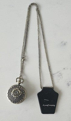 Vintage Bronze Rose Flower Quartz Pocket Watch Necklace Pendant