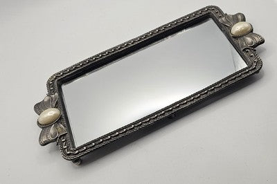 Vintage Taiwan R.O.C. Mirrored Vanity Faux Pearl Bows 20*10cm