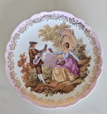 Vintage Limoges France Porcelain Plate Fragonard Courting Couple Gold Filigree