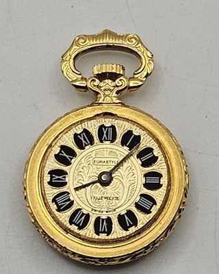 Vintage Eurastyle Gold Floral Pendant Watch 17 Jewels Swiss Without Face Cover
