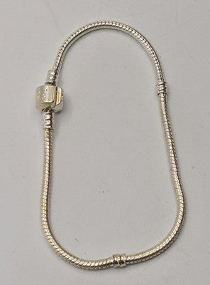 Silver Plated Snake Chain Charm Bracelet Minimalist Barrel Clasp