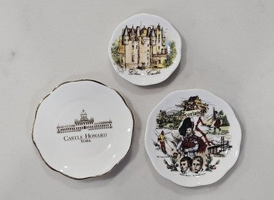 Vintage British Souvenir Mini Plates Set - Castle Howard, Glamis, Scotland Bone