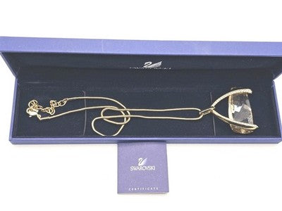 Swarovski Gold Plated Faceted Smokey Crystal Pendant Necklace w/ Box & COA