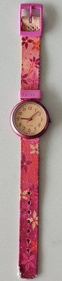 Vintage Flik Flak Swiss Made Girls Floral Fabric Strap Watch New Battery WORKS
