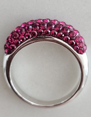 Authentic Swarovski Rare Fuchsia Pink Crystal Pave Dome Ring - Size XL