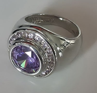 Vintage Sterling Silver Solitaire Ring with Large Clear Emerald Cut Cubic Zircon