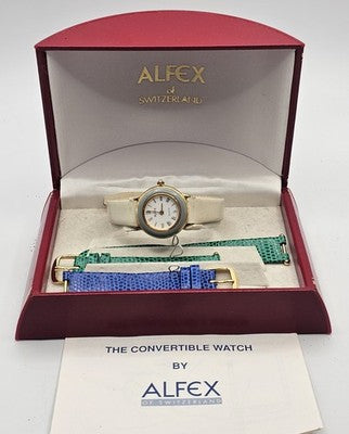 Alfex of Switzerland The Convertible Quartz Watch Set with 3 Straps NIB/NOS Work