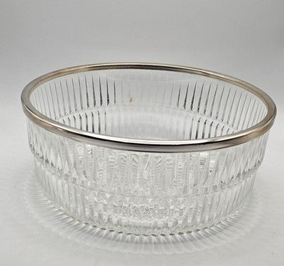 Silver-Plated Trim Fluted Glass Serving Bowl Made in England 24x10cm