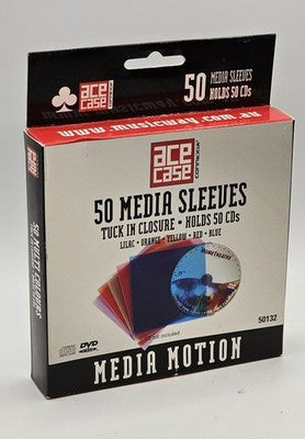 New ACE CASE 50 CD DVD Media Sleeves Multi-Colours Tuck-In Closure Holds 50 Disc
