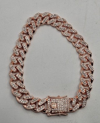 ICED Out Cuban Link Chain Bracelet / Choker Rose Gold Tone 26cm