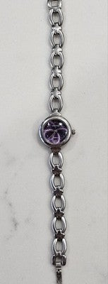 Finetime Women's Watch Purple Sunburst Dial Silver Tone Open Link Bracelet Quart