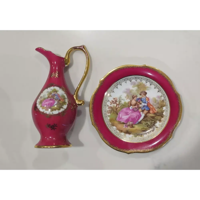 Limoges Collection of two, a Jug and plate 22k Gold, France