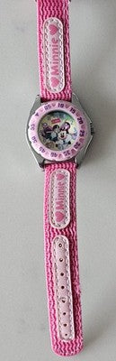 Disney Minnie Mouse Girls Pink Fabric Strap Watch Hearts Time Working Condition