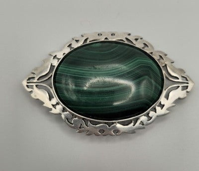 Sterling Silver Brooch With Green Stone 65*40mm 27gr