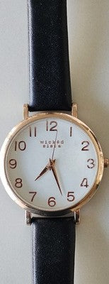 Wicked Sista WS70 Women's Watch - Rose Gold Case, White Dial, Black Leather Stra