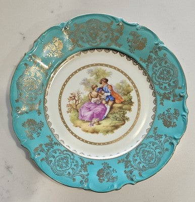Vintage Bavaria Germany Porcelain Cabinet Plate Fragonard Love Story Turquoise