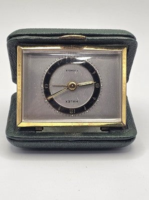 HALEX Vintage 7 Jewels Folding Travel Alarm Clock Leather Germany Repair/Spare