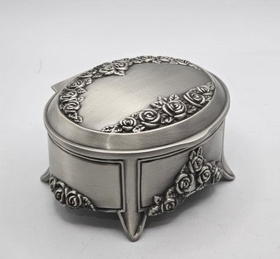 Relief Rose Pewter Jewelry Box, Small Container Decorative Storage 12*10*7cm