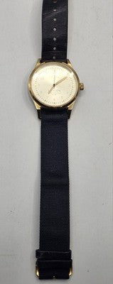 JENSEN Gold Tone VINTAGE Style Men's/Unisex Watch SWISS Black Nylon Strap Work