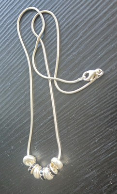 Sterling Silver Italy Snake Chain Necklace with Five Silver & Black Spacer Beads