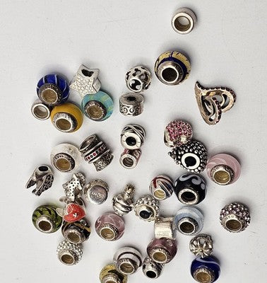 38 PC Sterling Silver Charms Set – LoveLinks, Chamilia & Truth Glass Stones 110g