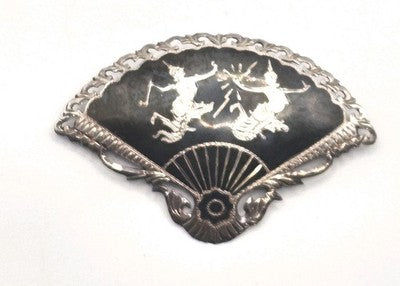 Vintage Siam Sterling Niello Fan Brooch Pin HALLMARKED