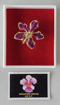 24K Gold Plated Singapore Orchid Brooch by Han Chang Enterprise - Cased