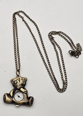 Stuffed Bear Pendant Necklace Pocket Watch - Teddy Bear Quartz Timepiece