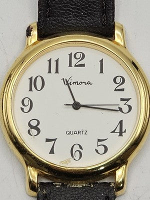Vimora Quartz Gold-Tone Watch with Black Strap – Hong Kong – Working Condition