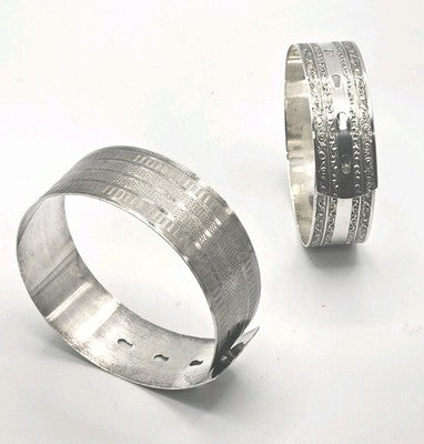 Sterling Silver Bangles Adjustable Belt Design Etched Vintage x 2 (51g)