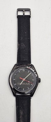 LA GEAR Black Dial QUARTZ Watch Red Second Hand Black Canvas Strap WATER RESISTA
