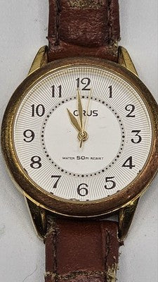Lorus Gold-Tone Analog Watch with Brown Leather Strap – 50M Water Resistant–Work