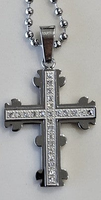 Stainless Steel Decorative Cross Pendant with Crystals on Ball Chain Necklace