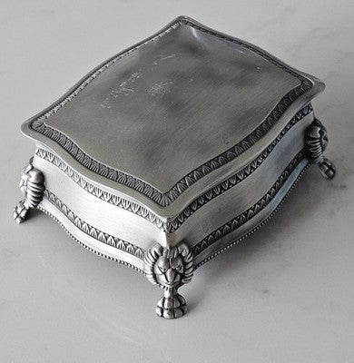 Vintage Lion Head Footed Pewter Jewelry Box with Velvet Lining 15x13x7cm
