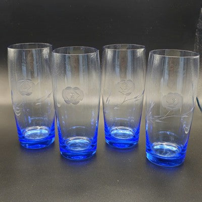 Vintage Blue Glasses Set of Four - 14cm